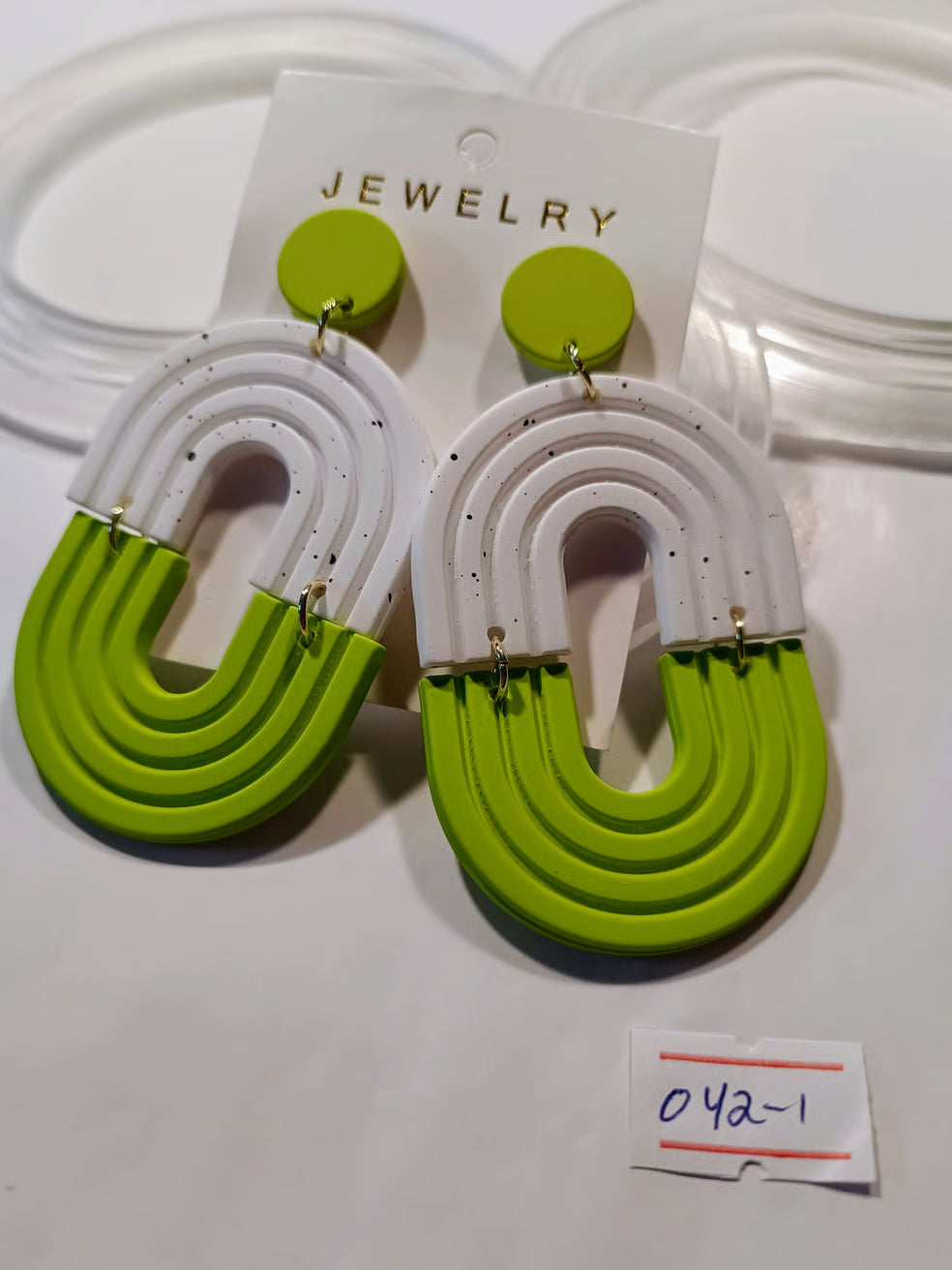 Green and White Hoop Earrings